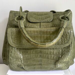 Authentic Nancy Gonzalez Cream Green Crocodile Handbag